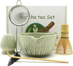 7 Pieces Matcha Whisk Set - Ceramic Matcha Kit with Bowl, Whisk, Holder, Bamboo Scoop, Rest, Sifter, and Tea Towel – Elegant Matcha Gift Set for Women