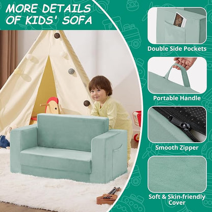 Kids Couch, 2-in-1 Toddler Chair Comfy 1-3 Years, Convertible Kids Chair - Image 4