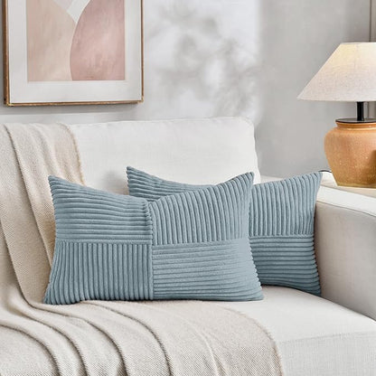 Fancy Homi Set of 2 Light Blue Lumbar Decorative Throw Pillow Covers 12x20 Inch - Image 5