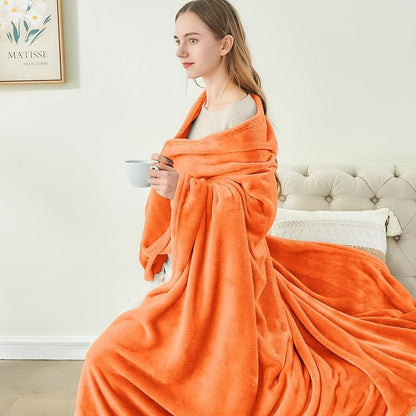 BEDELITE Orange Throw Blanket for Couch & Bed, Luxury Plush Cozy Fleece Blanket - Image 4