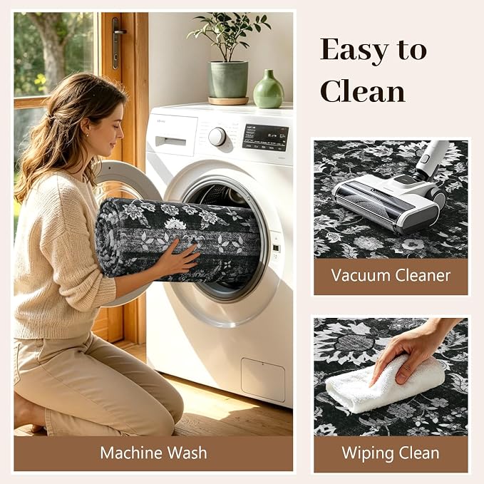 4x6 Ft Area Rugs for Living Room, Soft Non-Slip Machine Washable Rug, Vintage - Image 8