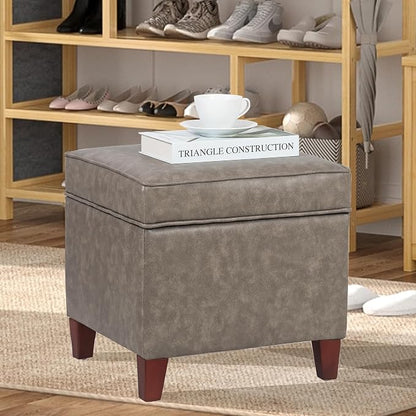 Adeco 17.5" Square Storage Ottoman, Faux Leather Flip Top Footstool & Coffee - Image 8