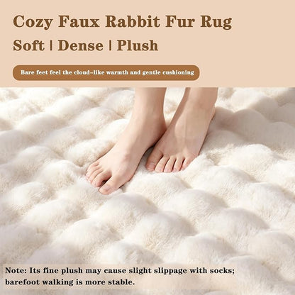 Creamy White Rabbit Plush Rug 5'x7', Fluffy Shaggy Area Rug - Image 5