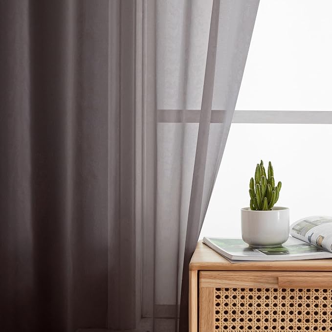 Simplebrand Chocolate Short Sheer Kitchen Curtains 36 Inch Length Tier Rod - Image 3