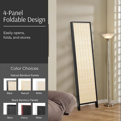 Roundhill Furniture Inkwell 4-Panel Bamboo Room Divider, Folding Portable - Image 3