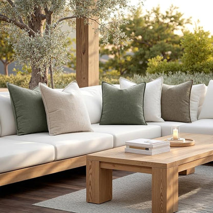 MIULEE Decorative Linen Pillow Covers 20x20 Inch Olive Green | Boho Farmhouse​ - Image 6