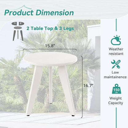 HDPE White Round Outdoor Table, Weather-Resistant, 15.8x15.8x16.7 inches - Image 3