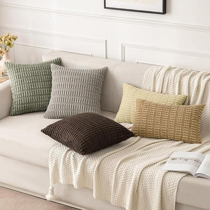 MIULEE Corduroy Decorative Throw Pillow Covers 18x18 Light Olive Pack of 2 | - Image 2