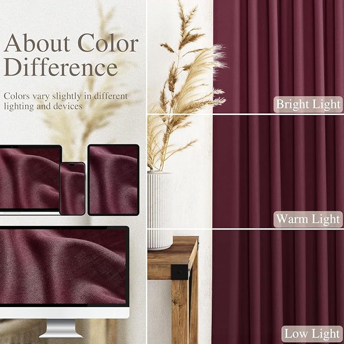Burgundy Linen Curtains for Living Room 100 Inches Long Light Filtering Semi - Image 3