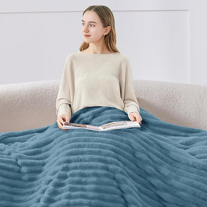 BEDELITE Ribbed Twin Blanket for Couch & Bed, Light Blue, Warm Yet Lightweight - Image 3