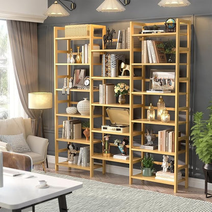 Homykic Bamboo Bookshelf, 71” Tall Triple Wide Bookcase - Image 2