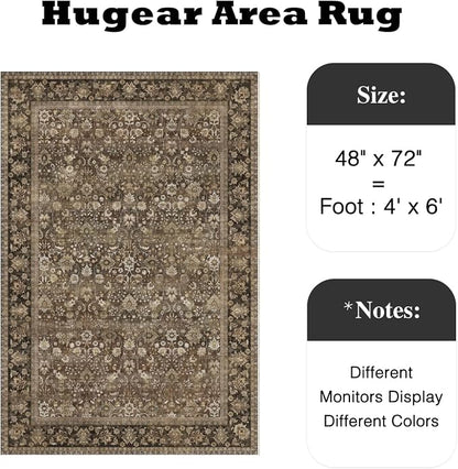 4x6 Brown Vintage Floral Washable Area Rug - Image 2