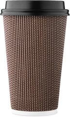[85 SET]Harvest Pack 16 oz Coffee Cups, Disposable Insulated Ripple Coffee Cups, Double-Walled To go Cups with Lids, Brown Geometric, Drinking Paper Cups for Tea Hot Chocolate Drinks