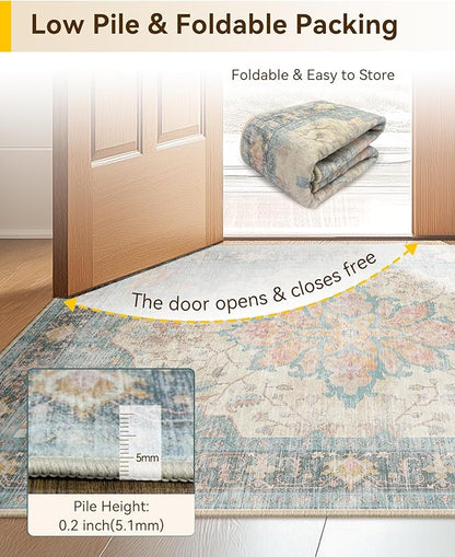 RELEANY Washable Area Rug, Water Repellent, Pet Friendly, Vintage Floral Boho - Image 5
