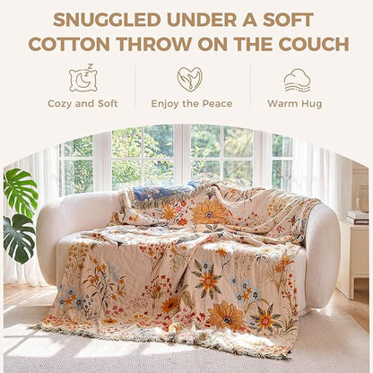 LUTBM Boho Throw Blanket for Bed Cotton Summer Blankets Twin Size for Bedroom - Image 4