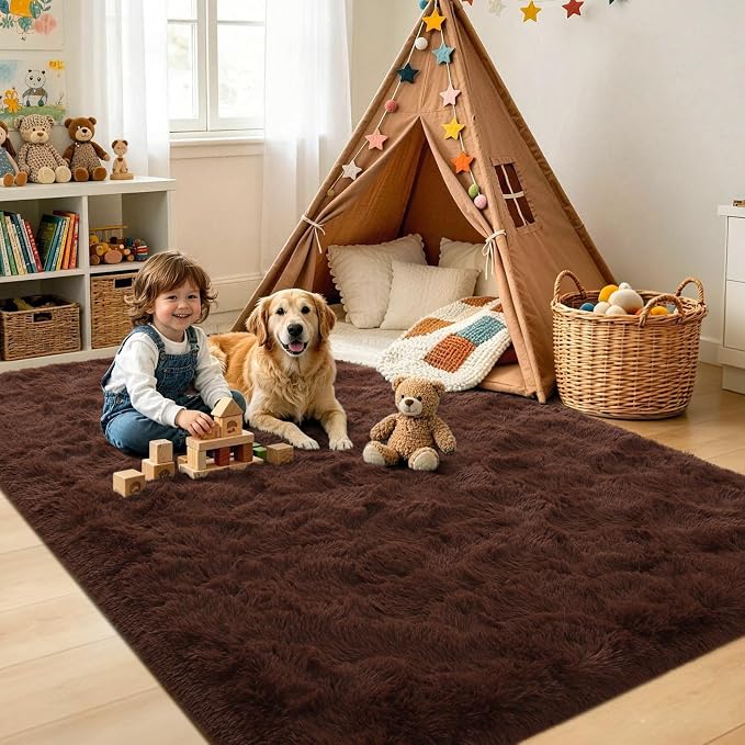 4x6 Brown Fluffy Soft Area Rug Non-Slip - Image 4