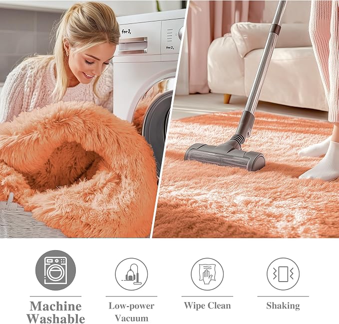 OLANLY Muted Orange Round Rugs for Bedroom - Image 2