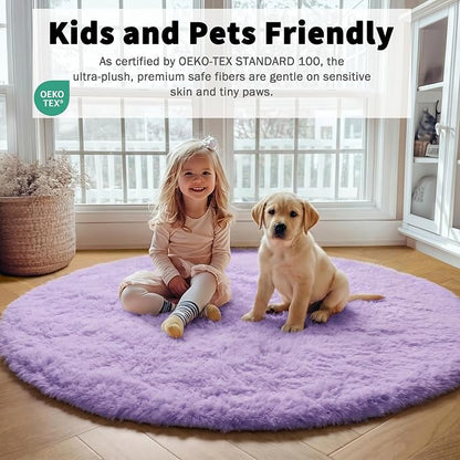 Light Purple Round Rug 4ft, Fluffy Soft Circle Area Rugs - Image 3