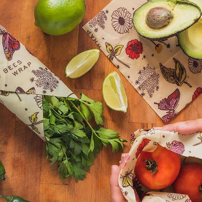 Bee's Wrap Vegan Beeswax Wraps for Food - Made in USA Reusable & Organic Food Wraps, Sandwich Wrap & Bowl Covers - Eco Alternative to Aluminum Foil & Plastic Wrap, Vegan Meadow Magic 3 Pack (S, M, L)