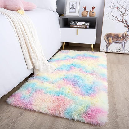 2x3 Rainbow Fluffy Soft Area Rug Non-Slip by ModernHomeDecor