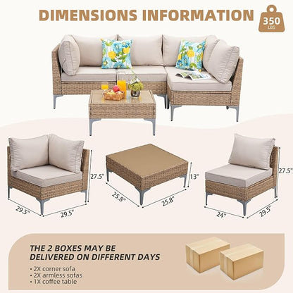 5-Piece Patio Furniture Set, Outdoor Wicker Sectional Sofa - Image 2
