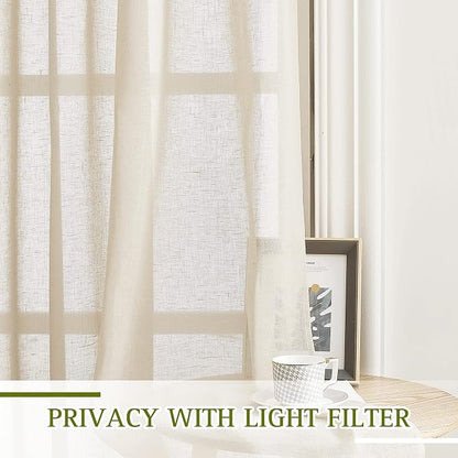 NICETOWN Sliding Door Curtains 100 Inch Extra Wide, Grommet Semi Sheer Linen - Image 3