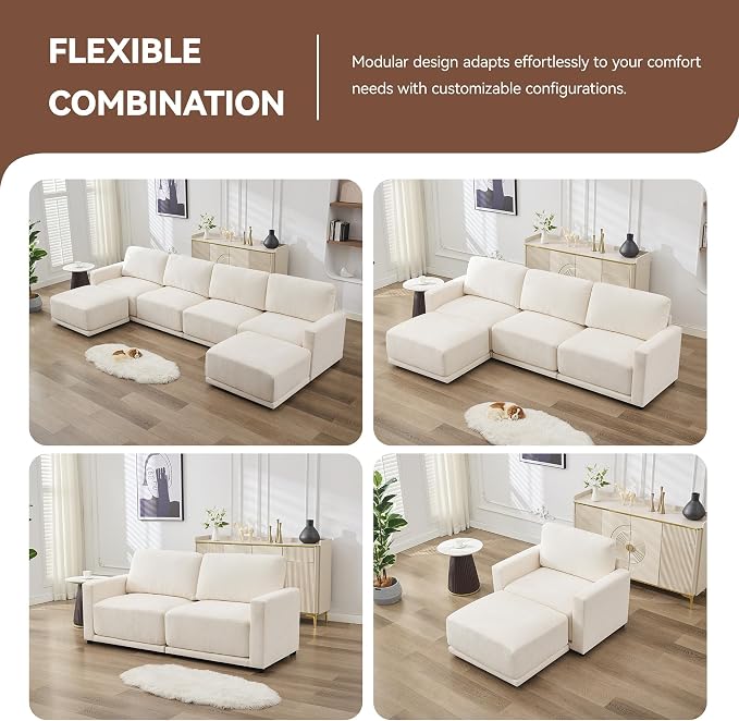 143.8" Modular Sectional Sofa Modern Chenille U Shaped Couch - Image 5