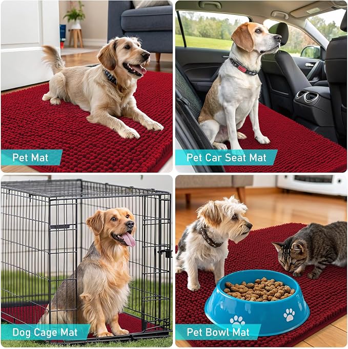 OLANLY Dog Door Mat for Muddy Paws 40x24, Super Absorbent Chenille Mud Mat | Red - Image 7