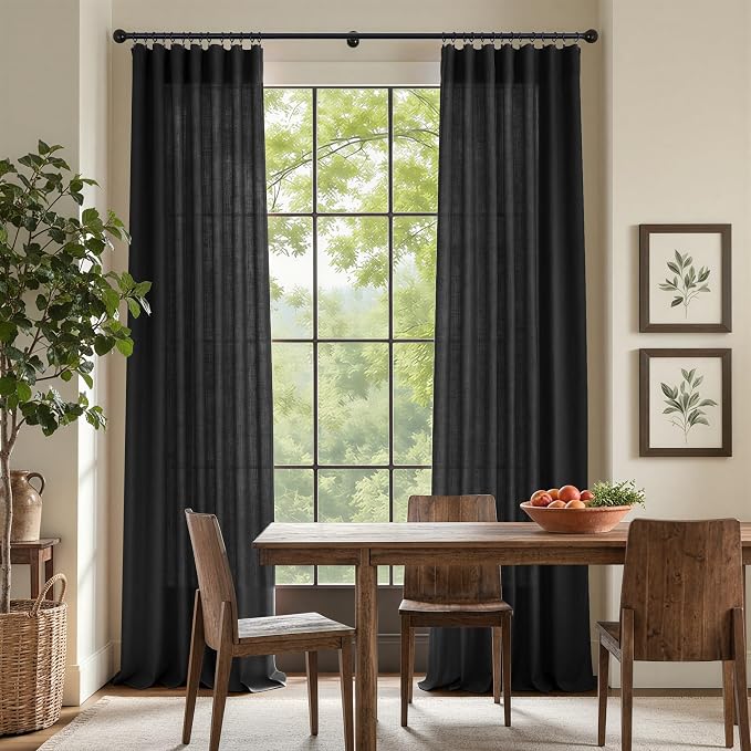 Pitalk Black Linen Curtains 90 Inches Long - Image 2