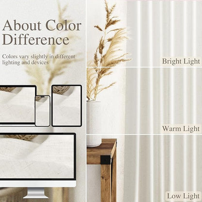 Beige White Linen Curtains 102 Inches Long Rod Pocket Back Tab Drapes 2 Panels - Image 3