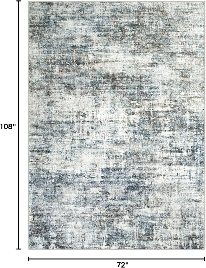 6x9 Area Rugs for Living Room: Washable Abstract Blue Multi Badroom Carpet | - Image 2