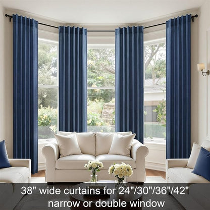 Navy Curtains 38 Inch Wide for Living Room 2 Panels Set Back Tab Rod Pocket - Image 2