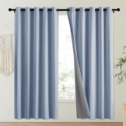 NICETOWN Stone Blue Vintage Linen 100% Blackout Curtains - Image 2