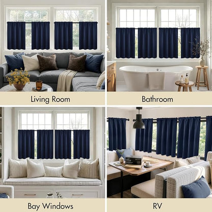 MIULEE Set of 4 Navy Blue 45 Inch Short Blackout Kitchen Window Curtains | - Image 6