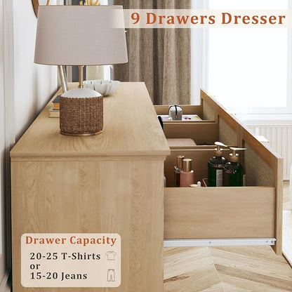 HUAHUU 9 Drawer Dresser for Bedroom, 60 Inch Long Dressers & Rattan Chest of - Image 4