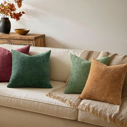 MIULEE Soft Decorative Chenille Pillow Covers Christmas Dark Green 18x18 | Pack - Image 5