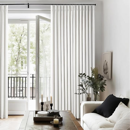 Linen Blackout Curtains 108 Inch Long 2 Panels Pinch Pleated Beige White | - Image 6