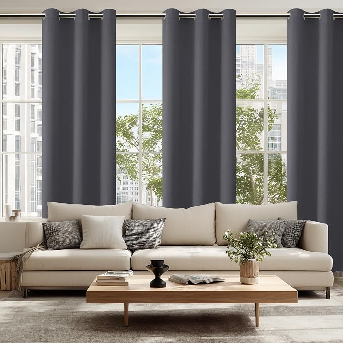 Grommet Blackout Curtains for Bedroom 42 x 84 Inches Long Dark Grey | Thermal - Image 6