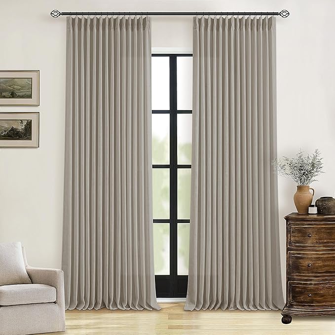 Burlywood Birch Linen Pinch Pleated Curtains 120 Inches Long | Pleated Drapes by Twodrapes