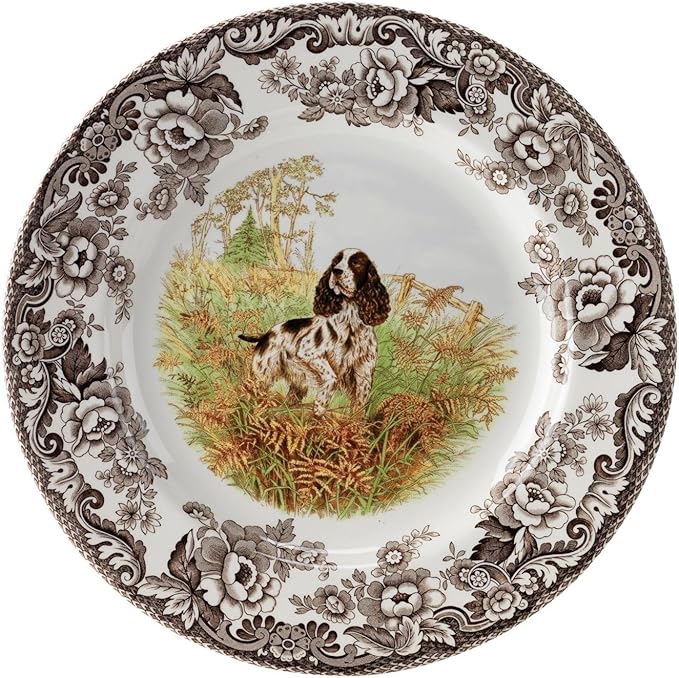 Spode Woodland Hunting Dogs, 10.5" Dinner Plate - English Springer Spaniel Design, Made in England, Microwave Safe & Dishwasher Safe, Fine Earthenware for Holiday Dining - Collectible Tableware & Gift