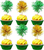 Gyufise 30Pcs Foil Firework Cupcake Toppers Sparkle Tinsel Cake Toppers Tinsel Drink Cake Decoration Cocktail Picks for Birthday Wedding Graduation Party Supplies Gold Green