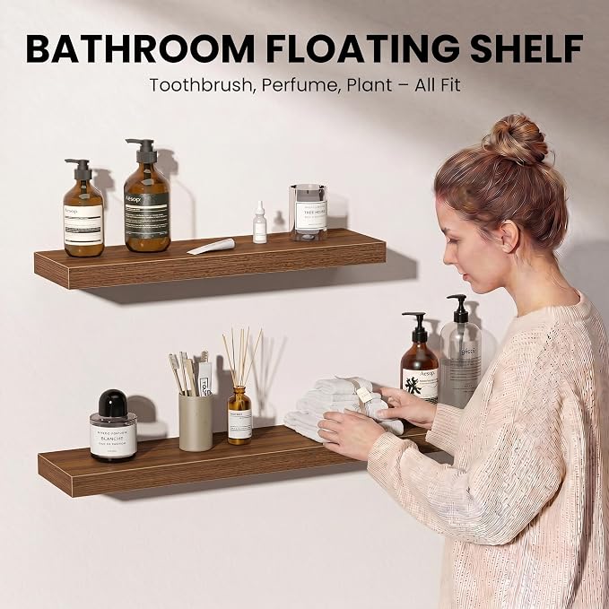 Fun Memories Floating Shelves for Wall, 32 Inch Set of 2 Rustic Wood Wall - Image 3