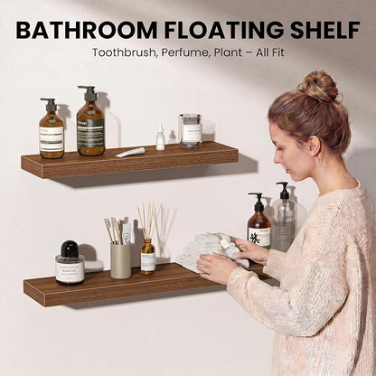 Fun Memories Floating Shelves for Wall, 12 Inch Set of 3 Rustic Wood Wall - Image 3