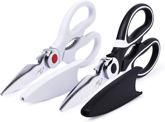 Clear Style Kitchen Shears Stainless Steel Utility Scissors Heavy Duty Multipurpose Kitchen Scissors, Dishwasher Safe, Perfect for Preparing Beef, Chicken, Vegetables, Fish, Black and White (2 Pack)