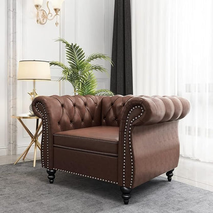 Living Room Chair, Modern Leather Chesterfield Sofa Chair, Mid Century Single - Image 5