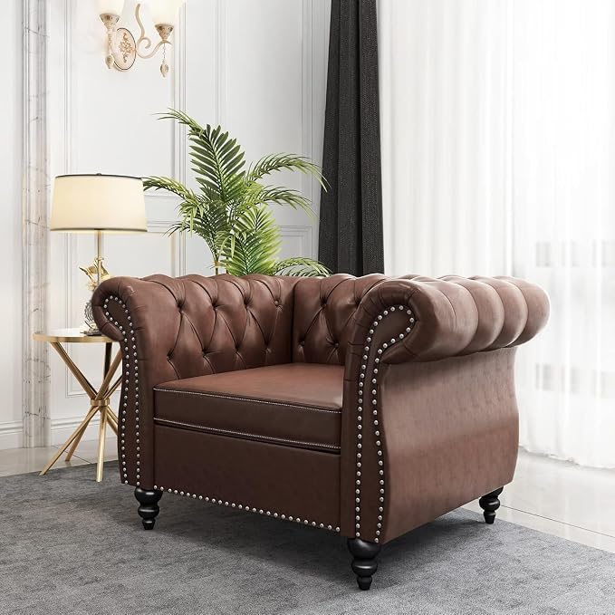 Mid-Century Sofa Chair, Faux Leather Accent Chair - Image 6