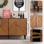 4 EVER WINNER Buffet Cabinet with Storage, 58" Sideboard Cabinet with Adjustable Shelves, Modern Coffee Bar with 4 Doors for Living Room Entryway, Walnut and Black