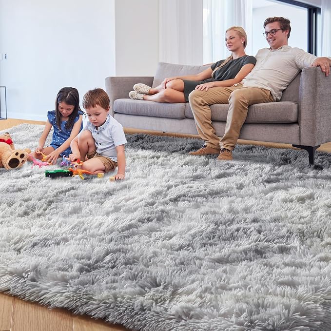Abstract Shaggy Washable Area Rug 4x6 Plush Soft Fluffy Fuzzy Retro Carpet | - Image 2
