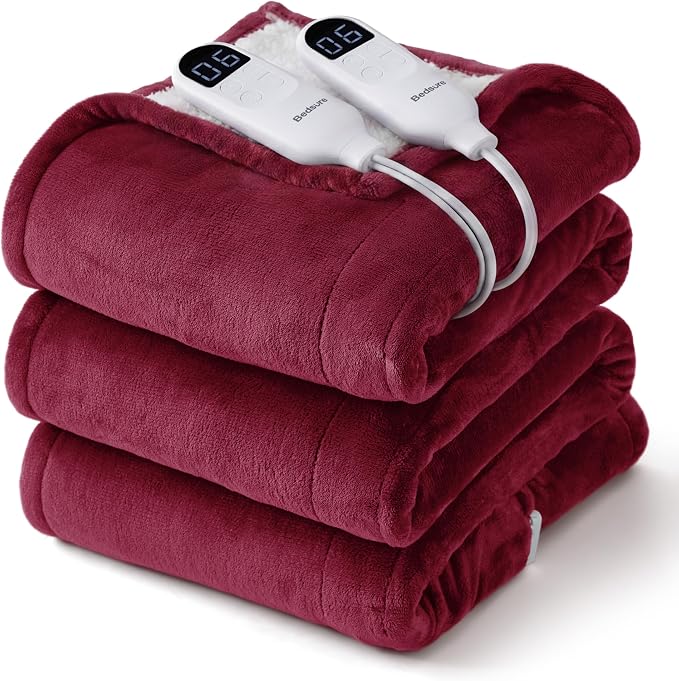 Bedsure Heated Blanket King Size, Dual Control Electric Blanket, Burgundy | by Unknown