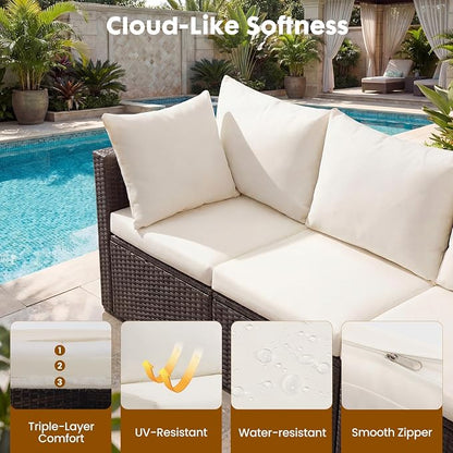 DUMOS 7 Piece Outdoor Patio Sectional Sofa, Modular Wicker Furniture Set - Image 4